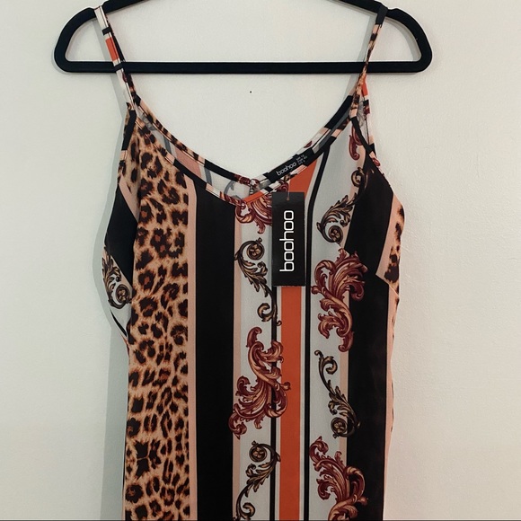 NWT boohoo slip dress cheetah print orange gold - Picture 4 of 6